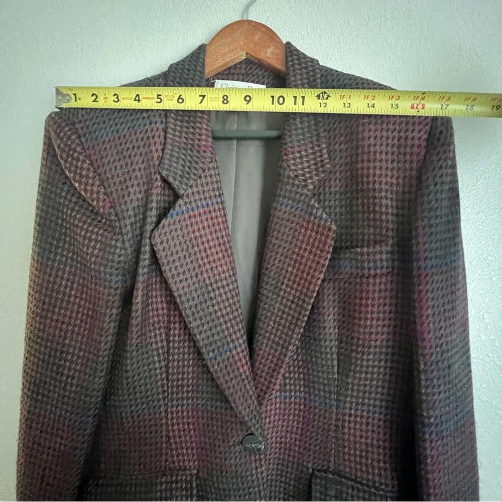 Vintage Christian Dior Women’s Wool Plaid Blazer Size 8 Dark Red